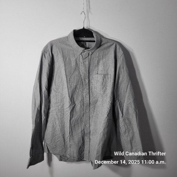 Le 31 L Gray Cotton Long Sleeve Button-Up Shirt Heritage Collection Semi Fit - Picture 1 of 9